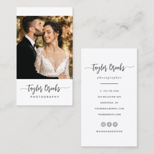 Moderne Signatur Eleganter Script-Fotograf Visitenkarte (Vorne/Hinten)