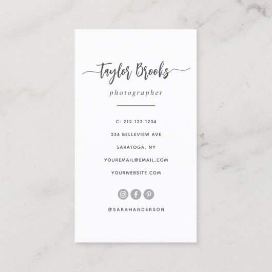 Moderne Signatur Eleganter Script-Fotograf Visitenkarte (Rückseite)