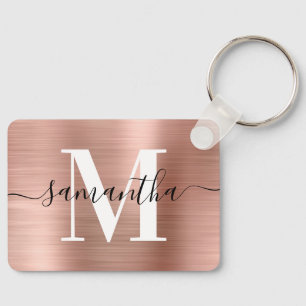 Moderne Signatur Monogram Rose Gold Foil Rectangle Schlüsselanhänger