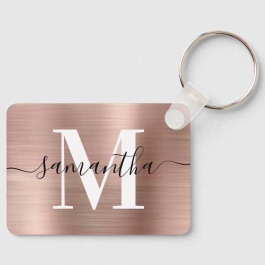 Moderne Signatur Monogram Rose Gold Foil Rectangle Schlüsselanhänger (Vorderseite)