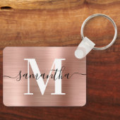 Moderne Signatur Monogram Rose Gold Foil Rectangle Schlüsselanhänger (Vorderseite)