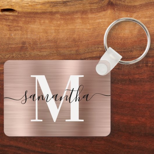 Moderne Signatur Monogram Rose Gold Foil Rectangle Schlüsselanhänger (Vorderseite)