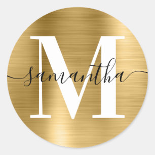 Moderne Signatur-Monogramm-Goldfolie Runder Aufkleber