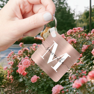 Moderne Signatur-Monogramm-Roségoldfolie Schlüsselanhänger