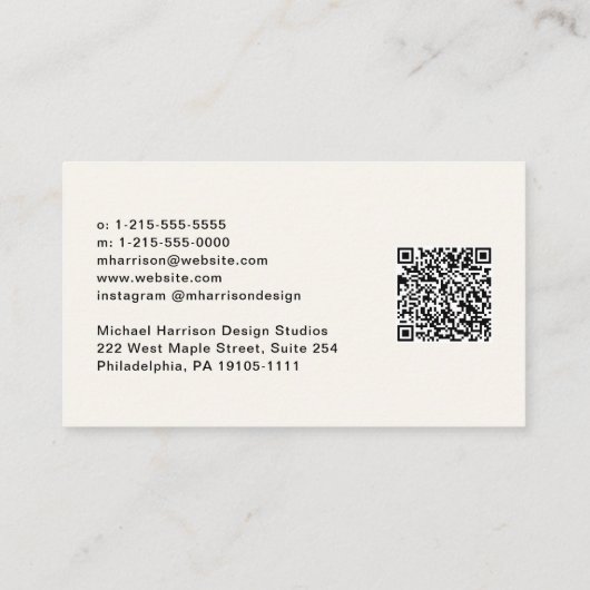 Moderne Signatur Script QR Code Beruflich Creme Visitenkarte (Rückseite)