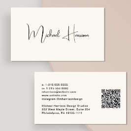Moderne Signatur Script QR Code Beruflich Creme Visitenkarte