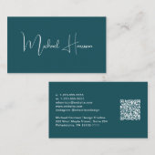Moderne Signatur Script QR Code Beruflich grün Visitenkarte (Vorne/Hinten)