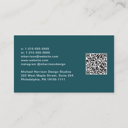 Moderne Signatur Script QR Code Beruflich grün Visitenkarte (Rückseite)