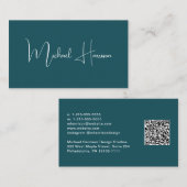 Moderne Signatur Script QR Code Beruflich grün Visitenkarte (Vorne/Hinten)