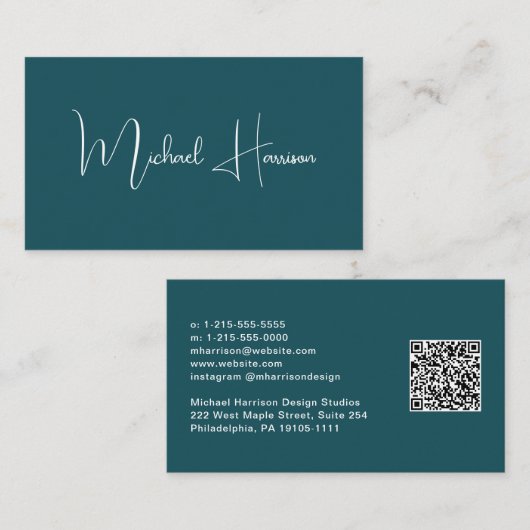 Moderne Signatur Script QR Code Beruflich grün Visitenkarte (Vorne/Hinten)