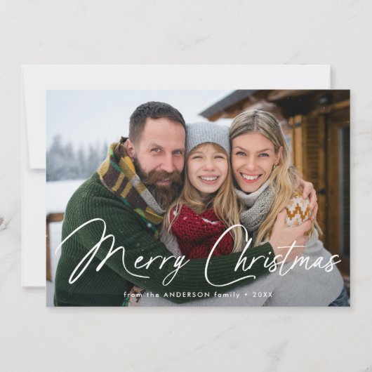 Moderne Signatur Script Weihnachten Rotes Foto (Vorderseite)