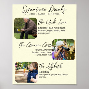 Moderne Signature Drinks Drei-Foto-Hochzeitsposter Poster