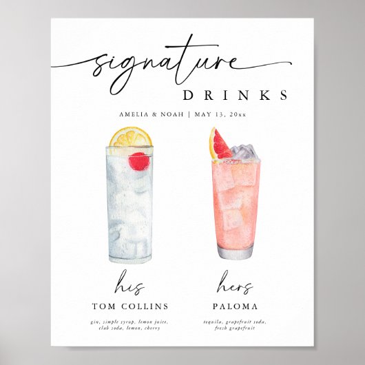 Moderne Signature Drinks Hochzeitszeichen Bar sign Poster (Vorne)