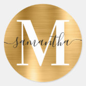 Moderne Signature Monogram Gold Foil Runder Aufkleber (Vorderseite)