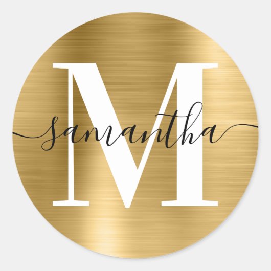Moderne Signature Monogram Gold Foil Runder Aufkleber (Vorderseite)