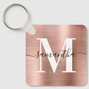 Moderne Signature Monogram Rose Gold Foil Schlüsselanhänger