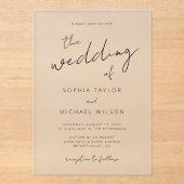 Moderne Signature Script Schwarz-weiß Wedding Acryleinladungen (Vorderseite)