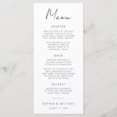 Moderne Signature Script Schwarz-weiß Wedding Menükarte (Vorderseite)
