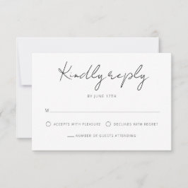 Moderne Signature Script Schwarz-weiß Wedding RSVP Karte