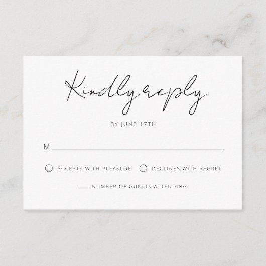 Moderne Signature Script Schwarz-weiß Wedding RSVP Karte (Vorderseite)