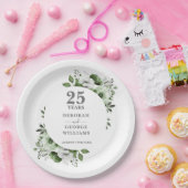 Moderne Silber 25. Hochzeit Jubiläum Grünen Pappteller (Party)