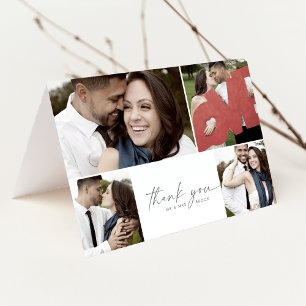 Moderne Silber 4 FotoCollage geflochtene Hochzeit Dankeskarte