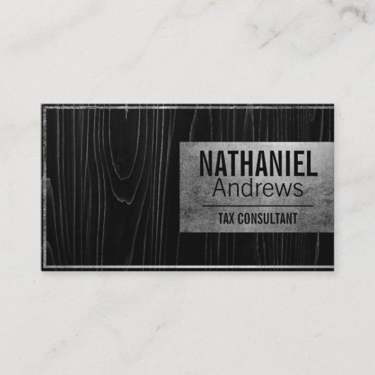 Moderne Silber Border Dark Wood Business Card Visitenkarte (Vorderseite)