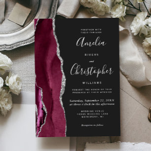 Moderne Silber-Burgunder-Achat-Dunkle Hochzeit Folieneinladung