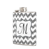 Moderne Silber Glitter Chevron Monogramm Whiskyfla Flachmann (Links)