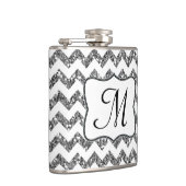 Moderne Silber Glitter Chevron Monogramm Whiskyfla Flachmann (Rechts)