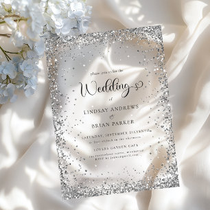 Moderne Silber-Glitter-Hochzeit Acryleinladungen