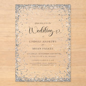 Moderne Silber-Glitter-Hochzeit Acryleinladungen (Vorderseite)