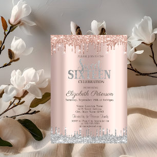 Moderne Silber Glitter Tropfen Rosen Gold Sweet 1 Einladung