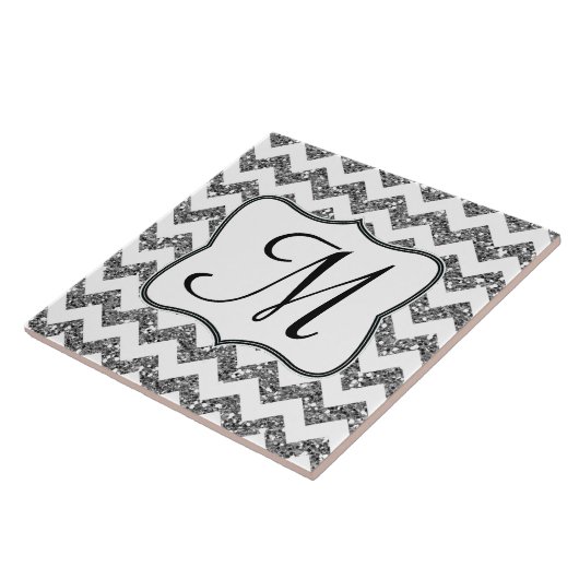 Moderne Silber-Glitzer-Zickzack-Monogramm-Anzeiget Fliese (Seite)