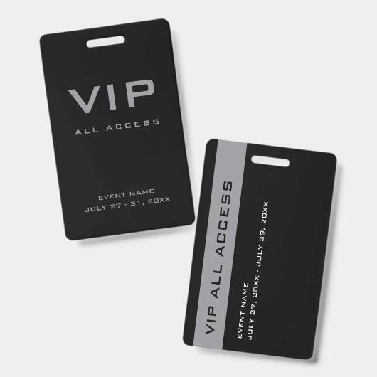 Moderne Silber-Grau-VIP-All-Access-Pass-Veranstalt Ausweis (Vorder- & Rückseite)