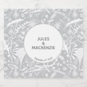 Moderne Silber Gray Graphic Floral Botanical Alkoholflaschenetikett (Einzelnes Label)