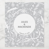 Moderne Silber Gray Graphic Floral Botanical Weinetikett (Einzelnes Label)