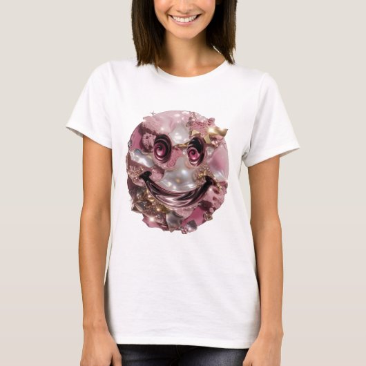 Moderne Silber-HAPPY FACE Moderne Gestaltung T-Shirt (Vorderseite)
