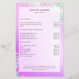 Moderne Silber-Lila Glitter-Salon-Preisliste  Flyer