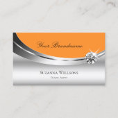 Moderne Silber Orange mit glänzender Diamant-Logo Visitenkarte (Vorderseite)