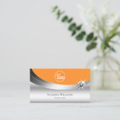 Moderne Silber-Orange mit Logo und Sparkle Diamond Visitenkarte (Stehend Vorderseite)
