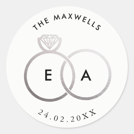 Moderne Silber Rings Custom Wedding Sticker (Vorderseite)