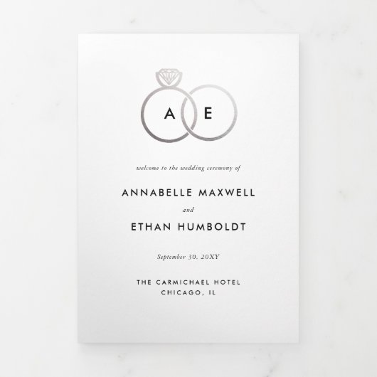 Moderne Silber Rings Folding Program Dreifach Gefaltete Einladung (Cover)