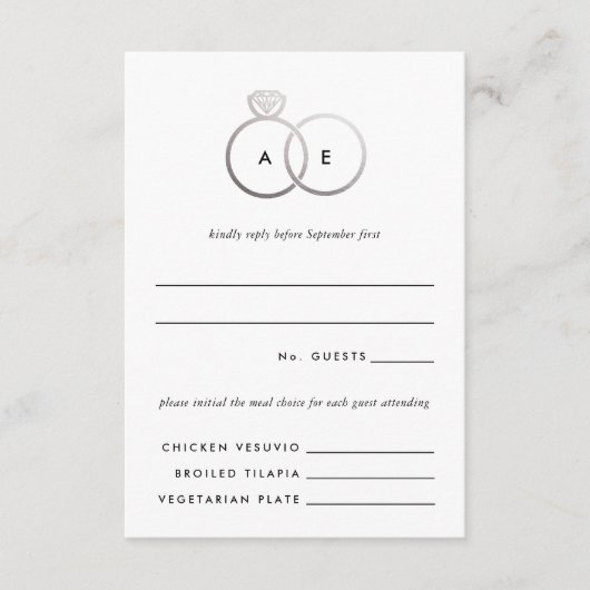 Moderne Silber Rings Wedding RSVP Replik Card Begleitkarte (Vorderseite)