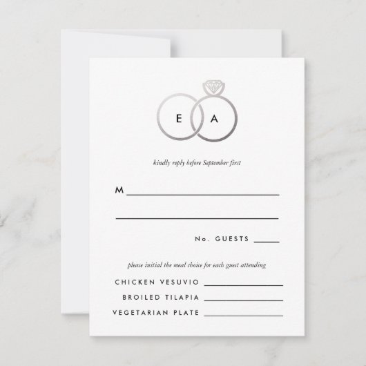 Moderne Silber Rings Wedding RSVP Replik Card Karte (Vorderseite)