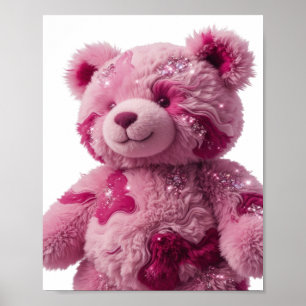 Moderne Silber-Rosa-Teddybär-Textgestaltung Poster