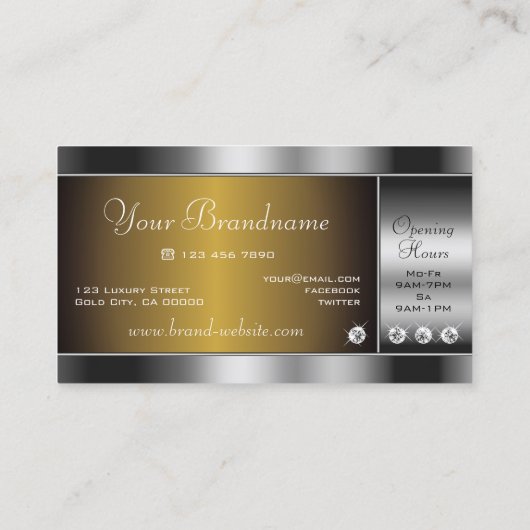 Moderne Silber- und Gold-Diamanten-Grafik Visitenkarte (Rückseite)