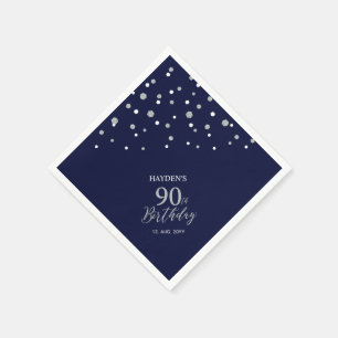 Moderne Silber- und Navyblau-90-Geburtstagsfeier Serviette