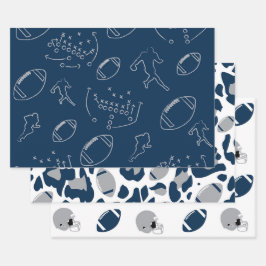 Moderne Silber- und Navyblau-Fußball-Spieltag Geschenkpapier Set