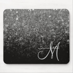 Moderne Silber- und schwarze Glitter-Ombre-Monogra Mousepad